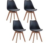 Pack de 4 Sillas Comedor Sillas de Cocina Nórdicas con Asiento Blando y Patas de Madera Maciza de Haya (Blanco)