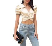 Woman Top Slim Fit Crop Silk Satin Pretty Sale Of Shirts & Blouses for Women Clothing Sales Tall Vintage High Quality M New 2024