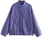 Woman's Oversized Bomber Jacket Autumn New Round Neck Long Sleeve Pocket Hidden Button Loose Jackets Coat Female Outerwear