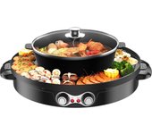 Futchoy Parrilla eléctrica 2200 W, 2 en 1, multifunción, redonda, para barbacoa, multifunción, para el hogar, 220 V