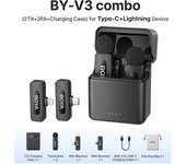 BOYA BY-V3 Wireless Lavalier Lapel Mirophone Noise-cancelling Rechargeable Mic for iPhone Android Camera Live Streaming Vlogging