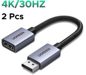 UGREEN DP to HDMI Adapter Cable 2PCS 4K 60Hz DisplayPort Male to HDMI Female Converter for PC Laptop Monitor Projector Gaming Theater