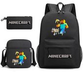 Minecraft My World Schoolbag Game Peripheral Student Large Capacity Printed Three-Piece Schoolbag For Men And Women Black~4