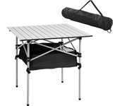 Outsunny Mesa de Camping Plegable Mesa de Picnic con Espacio Almacenaje de Malla y Bolsa de Transporte para Jardín Patio Exterior 70x70x69 cm