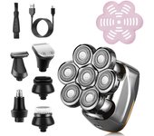 Bald Razor Men's Electric Shaver: 7D Floating Head Shaver for Bald Rotation Razor 6 in 1 Multifunctional Bald Razor Waterproof Beard Nose Hair Trimmer Care Pack
