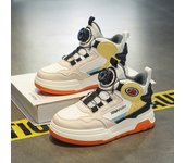 Nuevos zapatos de tablero alto con botón giratorio para niños de moda, superficie de cuero para niños de hip-hop