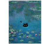 Abstract Monet Garden Landscape Canvas Painting Sunflower Flower Black Cat Poster Print Picture Living Room Aesthetic Home Decor