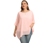 Womens Plus Size Batwing Sleeve Summer Spring Elegant Cape Blouse V-neck Flowy Loose Casual Chiffon Blouse Tunic Top For Jeans