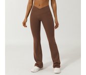 Comfortable naked V-waist cross wide leg pants women's fitness exercise Yoga no T line pants casual flare pants