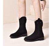 Botas Cortas Retro De Mujer, Nuevas Botas De Mujer De Tacón Grueso De Otoño, Botas De Vaquero Occidentales