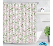 Pink Tulip Flower Plant Shower Bathroom Polyester Waterproof Decorative Curtain with Hooks