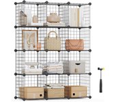 Armario Modular de Malla de Hierro, Estantería de Almacenaje con 12 Cubos, Organizador Modulable y Ajustable, Multiuso, para Libros, Ropa y Zapatos, en Baño, 93 x 31 x 123 cm, Blanco LPI34W
