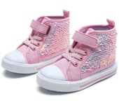Zapatos de lona para niños primavera y otoño tendencia alta con lentejuelas princesa zapatos niñas hebilla casual zapatos de tablero