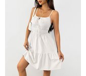 Vestido de tirantes sin mangas de viento elegante para mujer vestido de verano nuevo de cintura alta plisado Una palabra vestido medio y largo