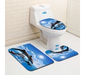 3D Ocean Seabed Animals Toilet Cover Bath Mat Sets Fish Dolphin Printed Bathroom Curtain Set Waterproof Fabric Shower Curtains