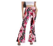 Women Stretchy Pants Flared Long Leopard Printed Vintage Boho Skinny Trousers Plus Size High Waist Elastic Spring Summer