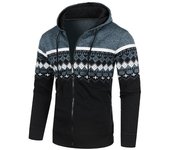Men's New Hooded Jacket, Casual Loose Fleece Sweater, Ethnic Style Printed Slim Fit Jacket, Knitted Jacket