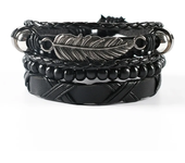 pulsera españa pulsera hombre Conjunto de pulseras de cuero trenzado para hombre, brazalete de cuerda con abalorios de madera, E