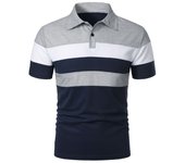 Men's three striped chest, color block, fashionable, lapel, short sleeved 9179