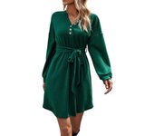 Loose Woman Knitted Dress Solid Color Lace Up Korean Fashion Clothing Crochet Dresses for Women One-piece Full Sleeve Retro X G