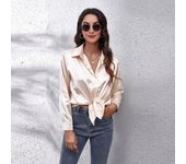 Camisa De Seda Para Mujer Elegante Y Cómoda De Satén Manga Larga Cuello En V Abierta Estilo Oficina Primavera Otoño