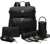 Diaper Backpack Solid PU Leather Mummy Maternity Bag Large Travel Back Pack Stroller Bags with Changing Pad