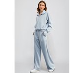 Women's zipper two-piece shirt, wide leg sports pants, women's casual suit