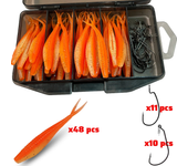 70 PCS Set Soft Lure Spring Lock Fihshhook Bionic Fish 7cm V Tail Offset Worm Hook Pesca Gear Swimbait Fishing Tackle Box Bait