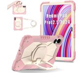 For Redmi 12.1 SE 8.7 Xiaomi Pad 7 Pro 11.2 2024 360 Rotating Heavy Armor Red Tablet Case Silicone Shockproof Cover