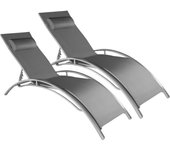 Set de 2 Tumbonas Jardín Exterior, Plegable con Reposacabezas, Playa Reclinable en 7 Posiciones, Tumbona Piscina en Aluminio, Carga Máx. 120 kg, Fácil Montaje - Gris