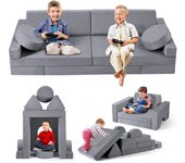 Sofá infantil modular, sofá infantil, muebles de dormitorio y sala de juegos para niños pequeños, espuma convertible (juego de 10 unidades, rosa-beige)