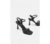 French square toe straight strap sandals women in summer, thin heeled black high heels for women, 2025 new style