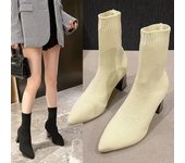 Women's Chunky High Heel Pointed Toe Tight Socks Casual Boots