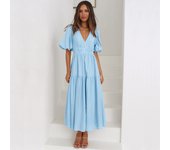 Vestido Mujer verano profundoVCuello Puff manga corta bohemio largo Flowy Casual vestido
