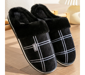 Large size 50-51 Plaid House Slippers for Man Memory Foam Winter Plush Indoor Male Shoes Warm Home Slippers 2024 Non Slip Black
