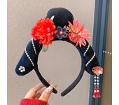 Flower Chinese Style Headwear Velvet Bow Tassel Ancient Style Gege Headband Lion Dance Princess Hair Hoop Hanfu Headwear Women