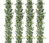2pcs Guirnaldas Artificiales de Eucalipto con Hojas de Sauce Hojas Verdes Guirnalda de Flores Blancas Planta Artificial para Decoración de Fondo Boda Camino de Mesa Central