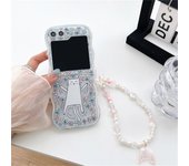 Korean Cute Flower Tulip Cat Girl Wave Transparent Case with Bracelet for Galaxy Z Flip 5 Z Flip5 Flip4 Zflip3 Zflip5 Cover