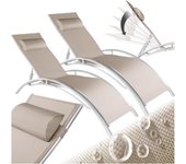 Set de 2 Tumbonas Jardín Exterior, Tumbona con Reposacabezas, Tumbona Playa Reclinable en 7 Posiciones, Tumbona Piscina en Aluminio, Carga Máx. 120 kg, Fácil Montaje - Gris