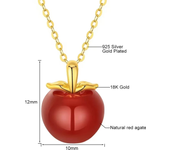 18K Gold Necklace Pendant Natural Red Agate Red Apple Fine Jewelry Minimalist Style Collarbone Necklaces Woman Birthday Gift