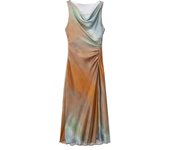 - Women's print tie dye satin  dress, nt sleeveless dress with hem and pleats, summer fashion