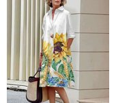 Elegant autumn shirt to fashionable loose long sleeved office women's green and red lapel dress