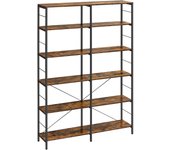 Librería de 6 Niveles, Estantería de Almacenamiento, Separador para Habitación, 30 x 120 x 172,5 cm, Estilo Industrial, para Salón, Estudio, Balcón, Cocina, Marrón Rústico y Negro LLS114B01
