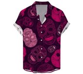 Men's skull retro shirt, fun candy 3D printed casual wear, men's lapel Hawaiian short sleeved shirt