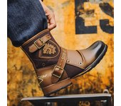 Botas de hombre, botas de tobillo con hebilla metálica y cremallera para hombre, botas de moto para exteriores, zapatos vaqueros western punk