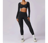Yoga Set 2PCS Women Sportswear Push Up Workout Clothes Athletic Wear Gym Legging Fitness Bra Crop Top Long Sleeve Sports Suits