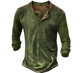Camiseta hombre, Henley, manga larga, cuello V, deportes callejeros, botones, diseño