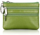 Fashion Women Genuine Leather Coin Purse Small Zipper Card Holder Pouch Change Wallet with Keychain