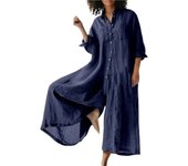 Cotton enWomen Oversized Vintage Button Jumpsuit Summer Women Casual Beach Playsuit Wide Legs Pants Loose Romper
