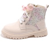 Bling Short Boots for Girls Round Toe Sequin Cloth Side Zipper Outdoors Shoes Thick Bottom Chunky Heel Kid Princess Boots
